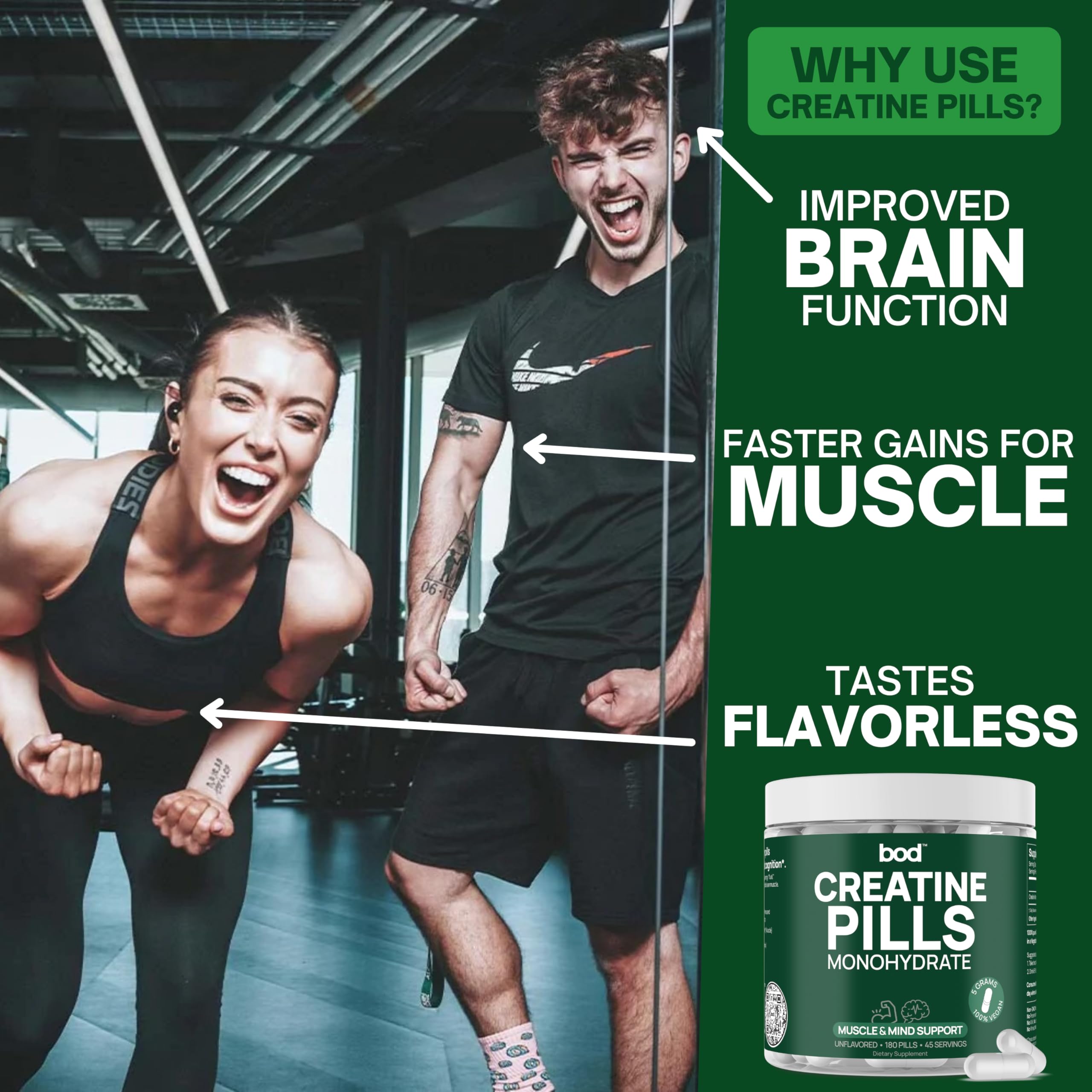Convenient Bod Creatine Monohydrate capsules for on-the-go dosing
