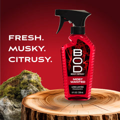 BOD man Most Wanted bottle label detail highlights branding and premium feel.
