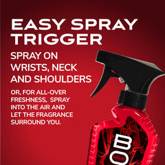 BOD man Most Wanted spray-action image suggests long-lasting freshness.