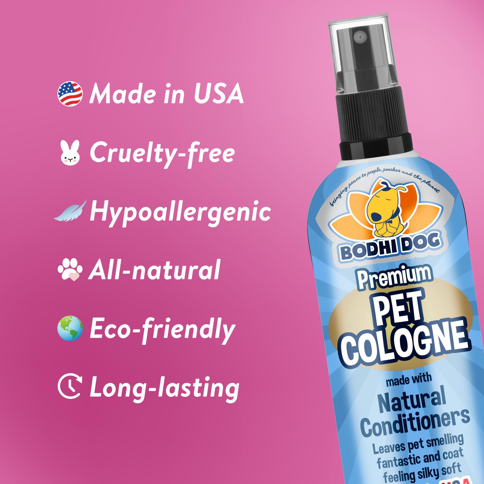 Bodhi Dog coat conditioning spray helps detangle and soften fur.