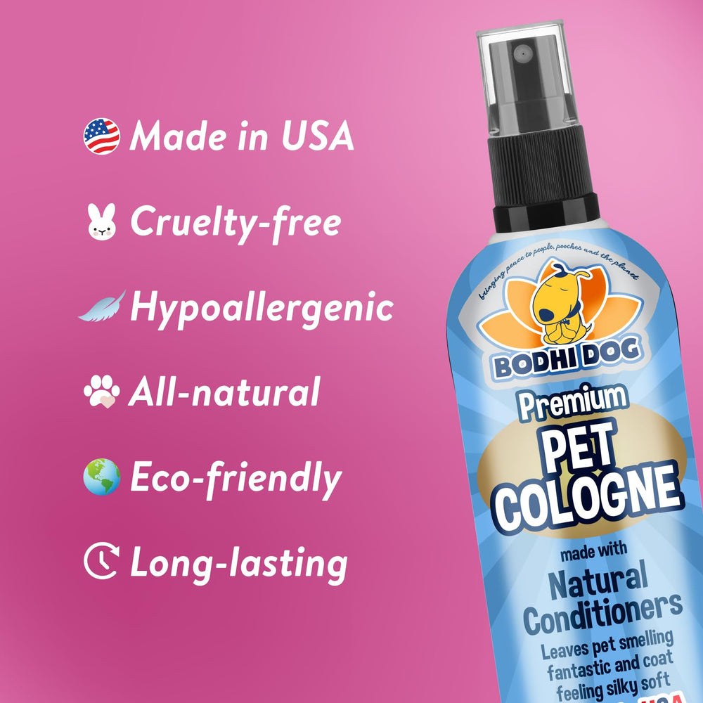 Bodhi Dog coat conditioning spray helps detangle and soften fur.