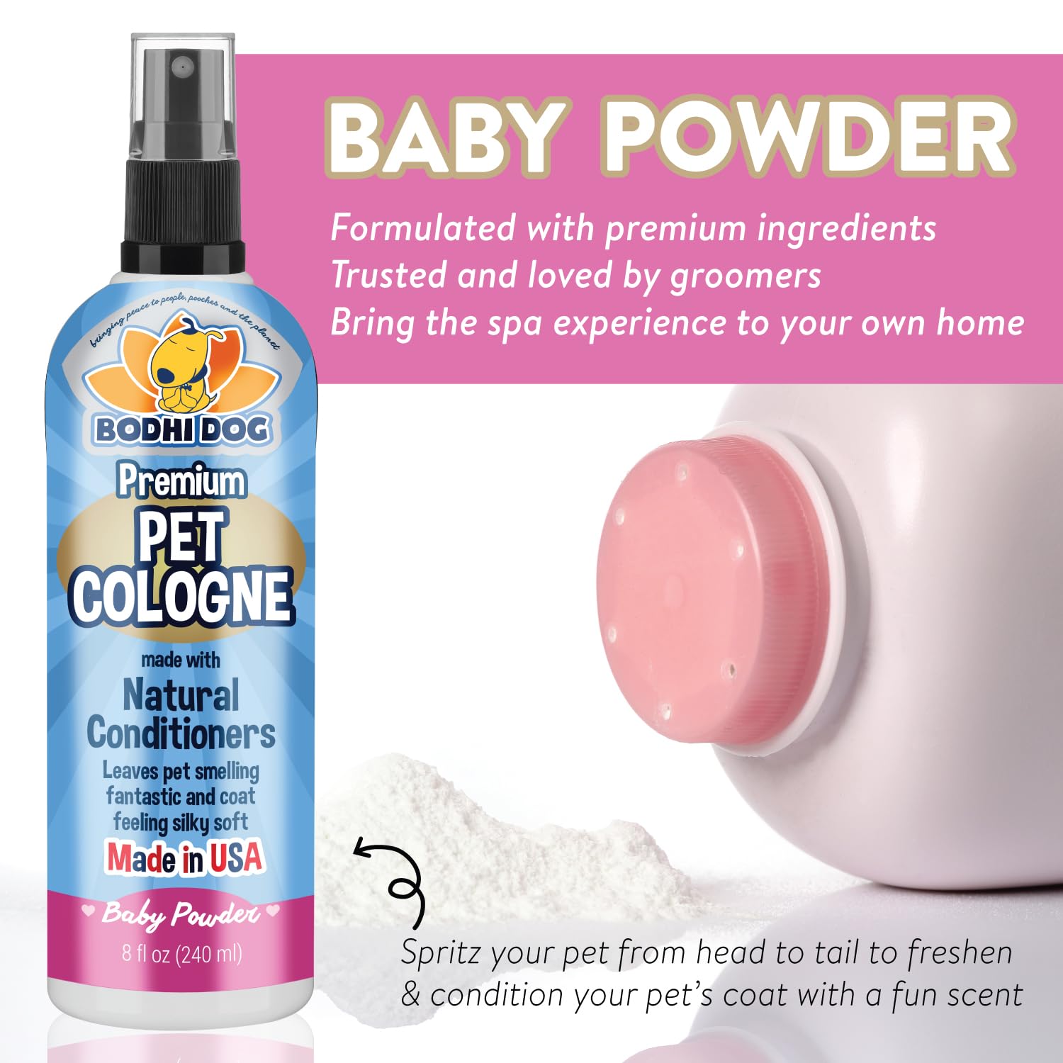 Bodhi Dog scented perfume on fur delivers a fresh spa-like aroma.