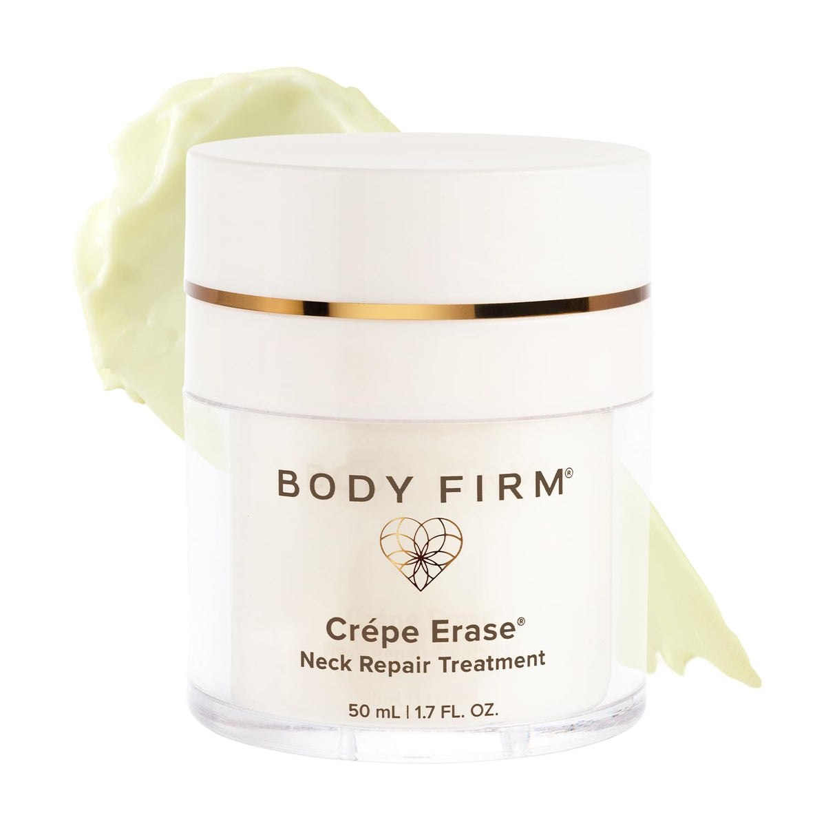 Body Firm Crepe Erase neck repair cream jar for moisturizing neck skin.