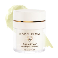 Body Firm Crepe Erase neck repair cream jar for moisturizing neck skin.