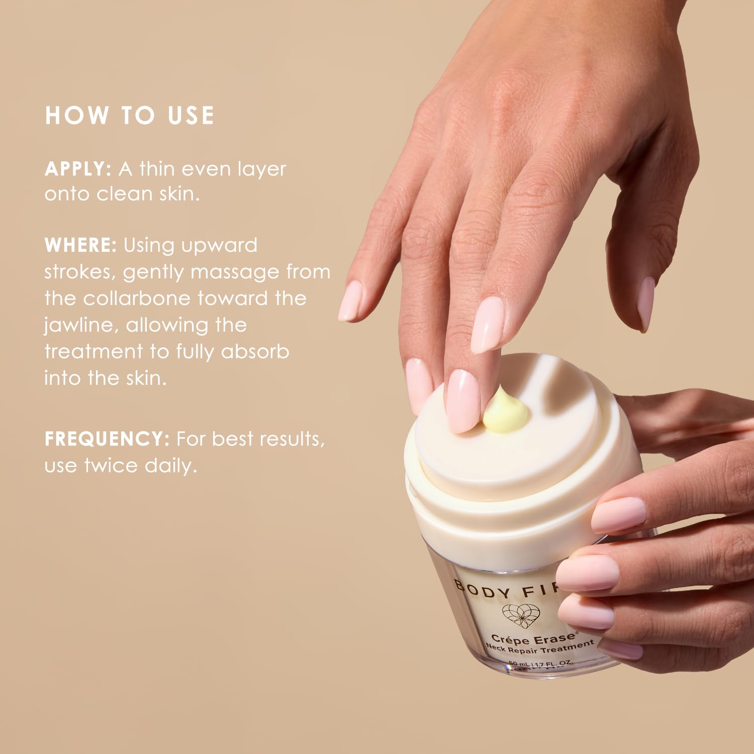 Body Firm neck cream absorbs quickly for non-greasy wear.