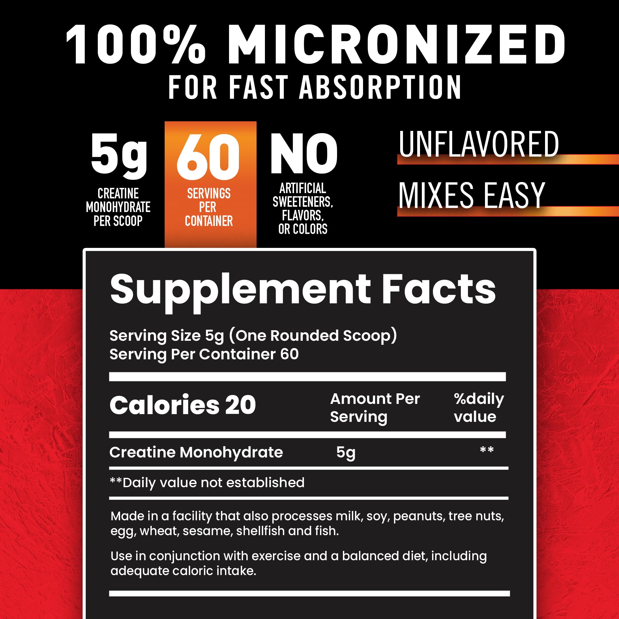 Body Fortress creatine monohydrate powder label highlights gluten-free status.