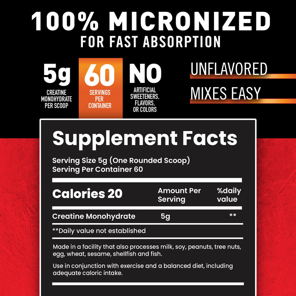 Body Fortress creatine monohydrate powder label highlights gluten-free status.