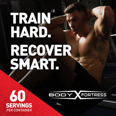 Body Fortress creatine monohydrate powder scoop showing precise 5g serving.