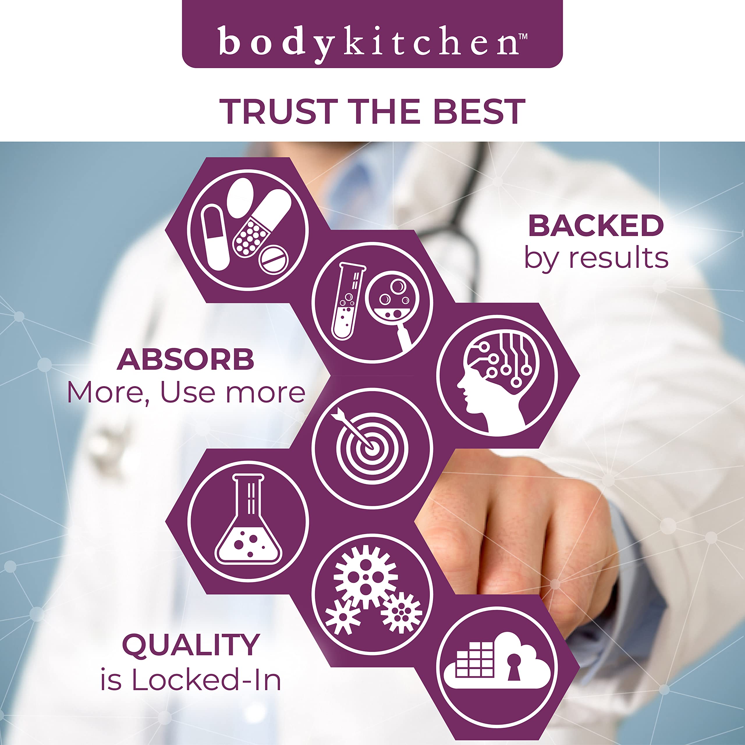 Body Kitchen Pro-Elastin packaging closeup highlighting American-made quality.