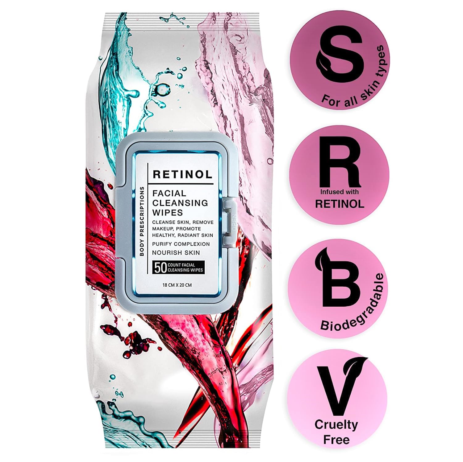 Body Prescriptions wipes with retinol infusion close-up, potential skin renewal use.