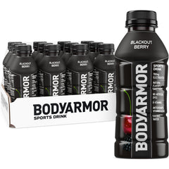 BODYARMOR Blackout Berry bottle for refreshing hydration during workouts.