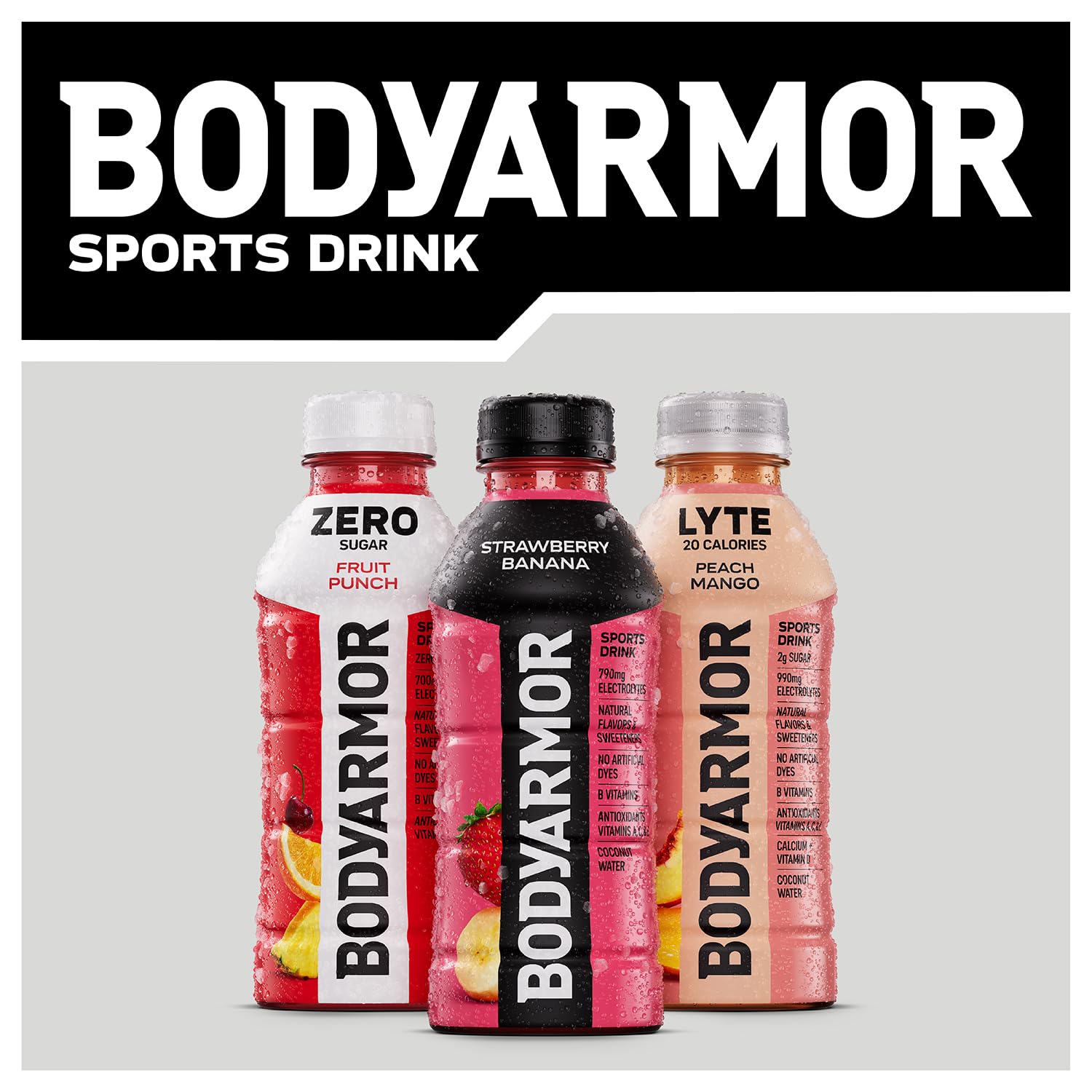 BODYARMOR bottle in a gym bag scene ready for workout fueling.