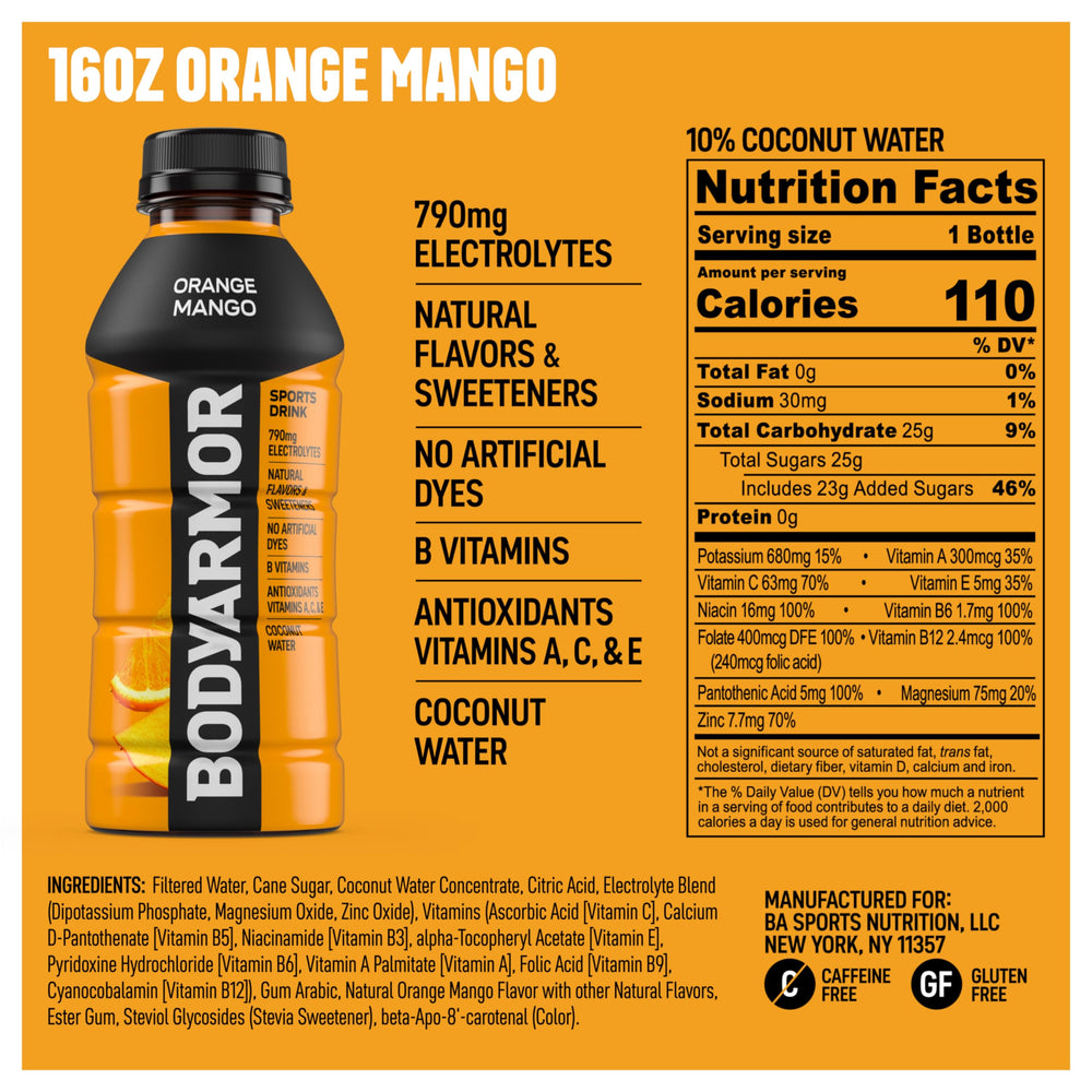 BODYARMOR bottle pouring into glass to show quick on the go hydration.