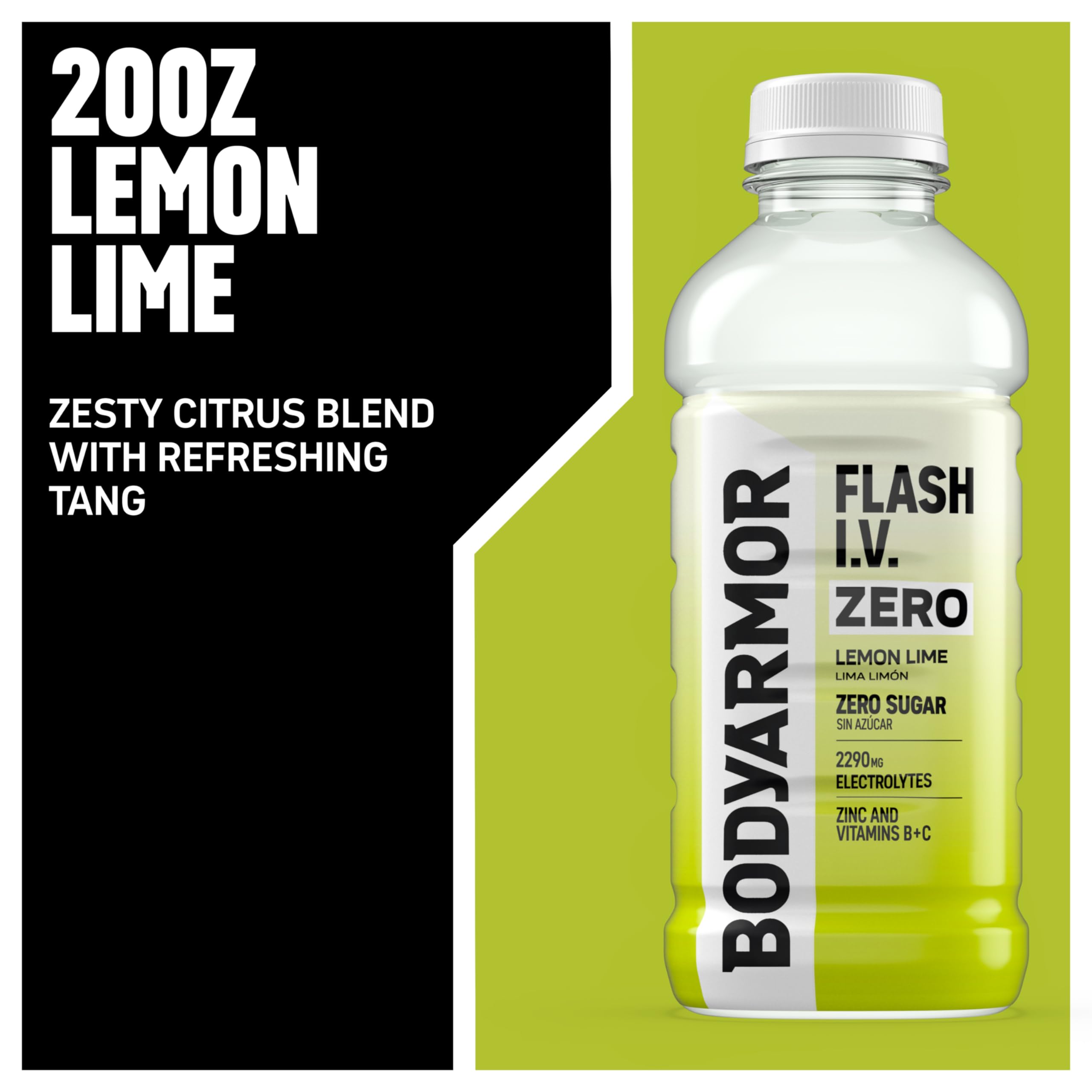 BODYARMOR Flash I.V. 20 oz bottle in a 12-pack display.