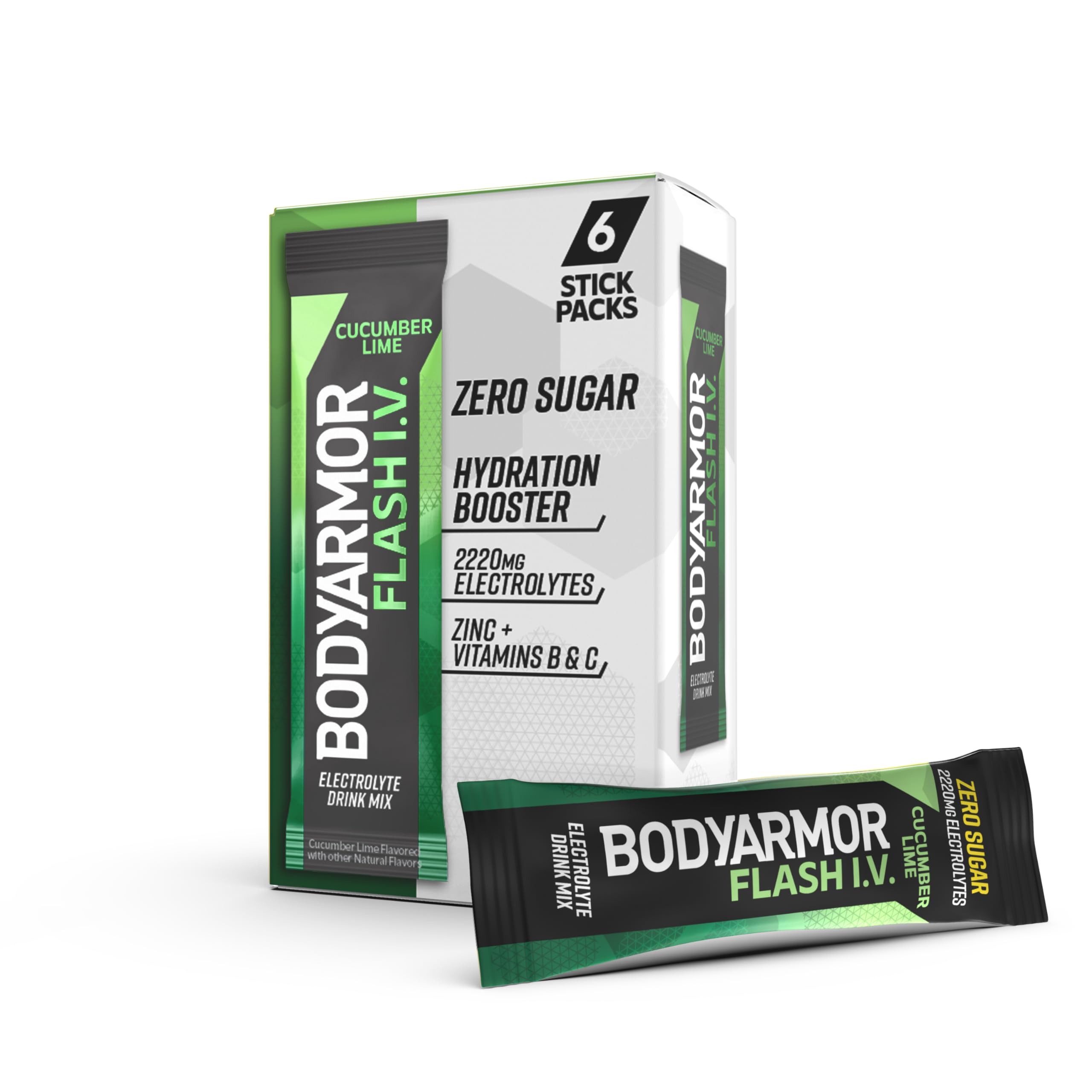 bodyarmor flash iv cucumber lime packets in packaging for on-the-go hydration