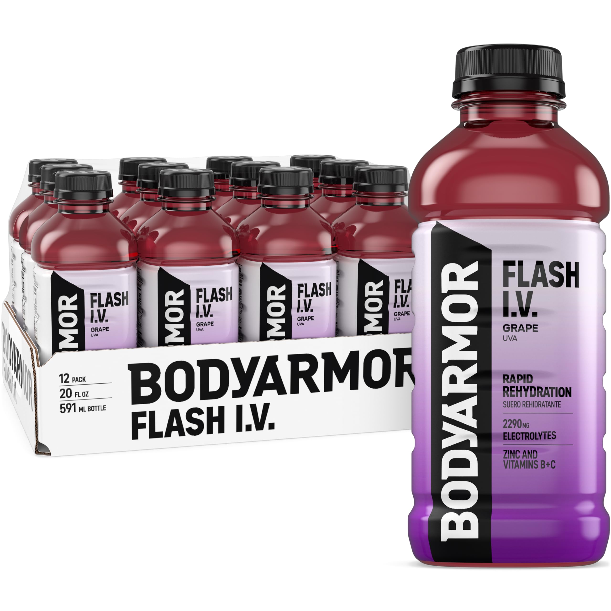 BodyARMOR Flash I.V. Grape bottle front view for rapid hydration on the go