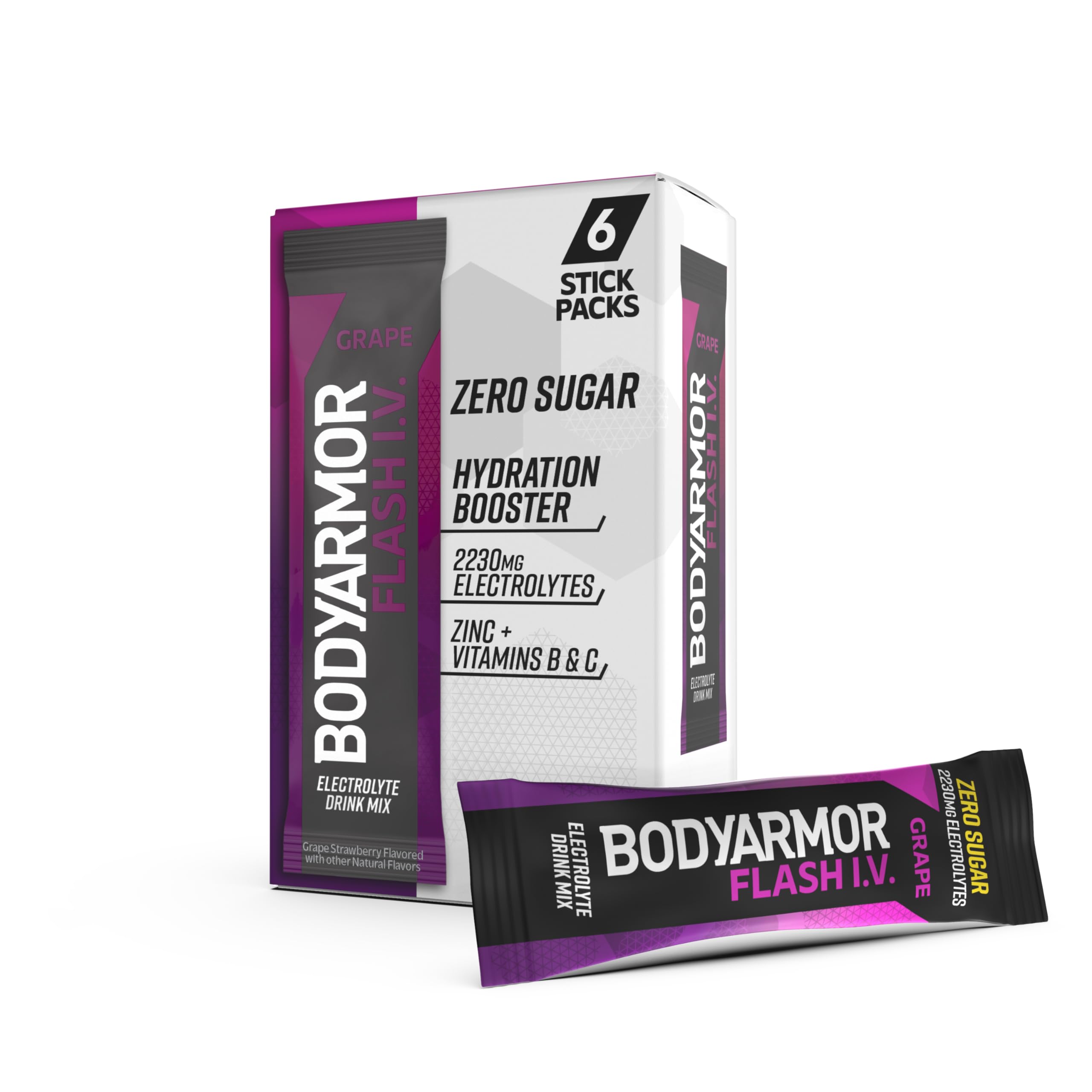BODYARMOR Flash IV grape sticks for on-the-go hydration with electrolytes and zero sugar.