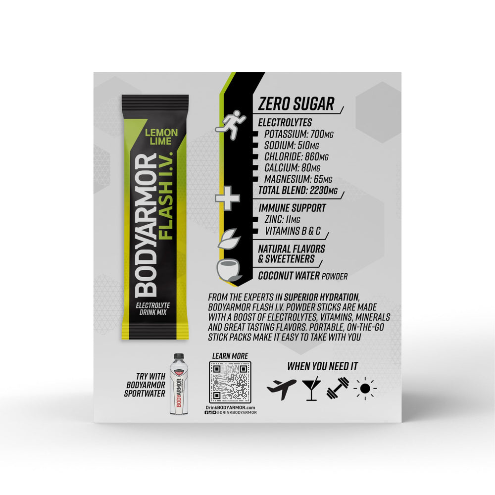 Coconut water powder inside BodyArmor Flash IV lemon lime packet
