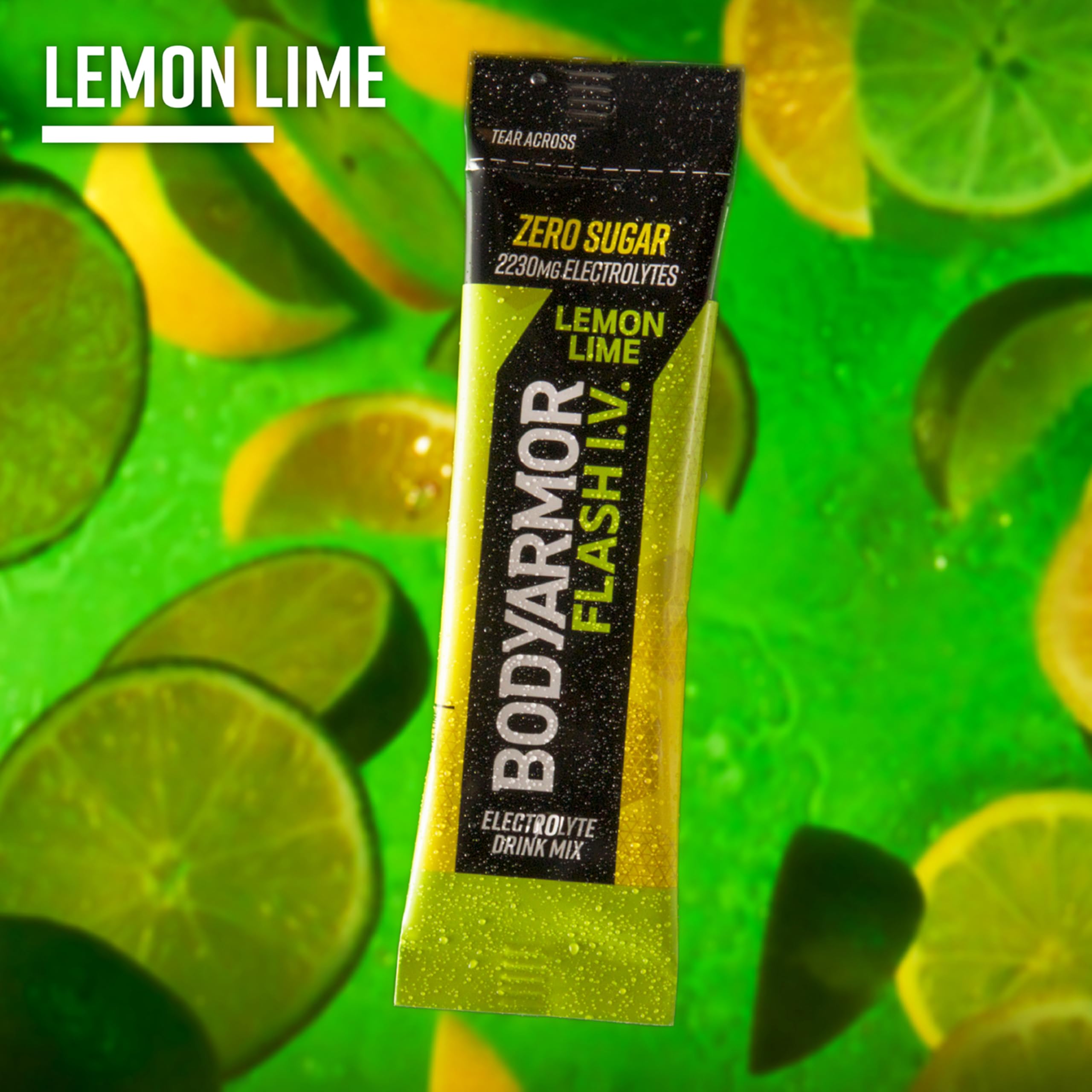 Single-serve BodyArmor Flash IV lemon lime pack for travel