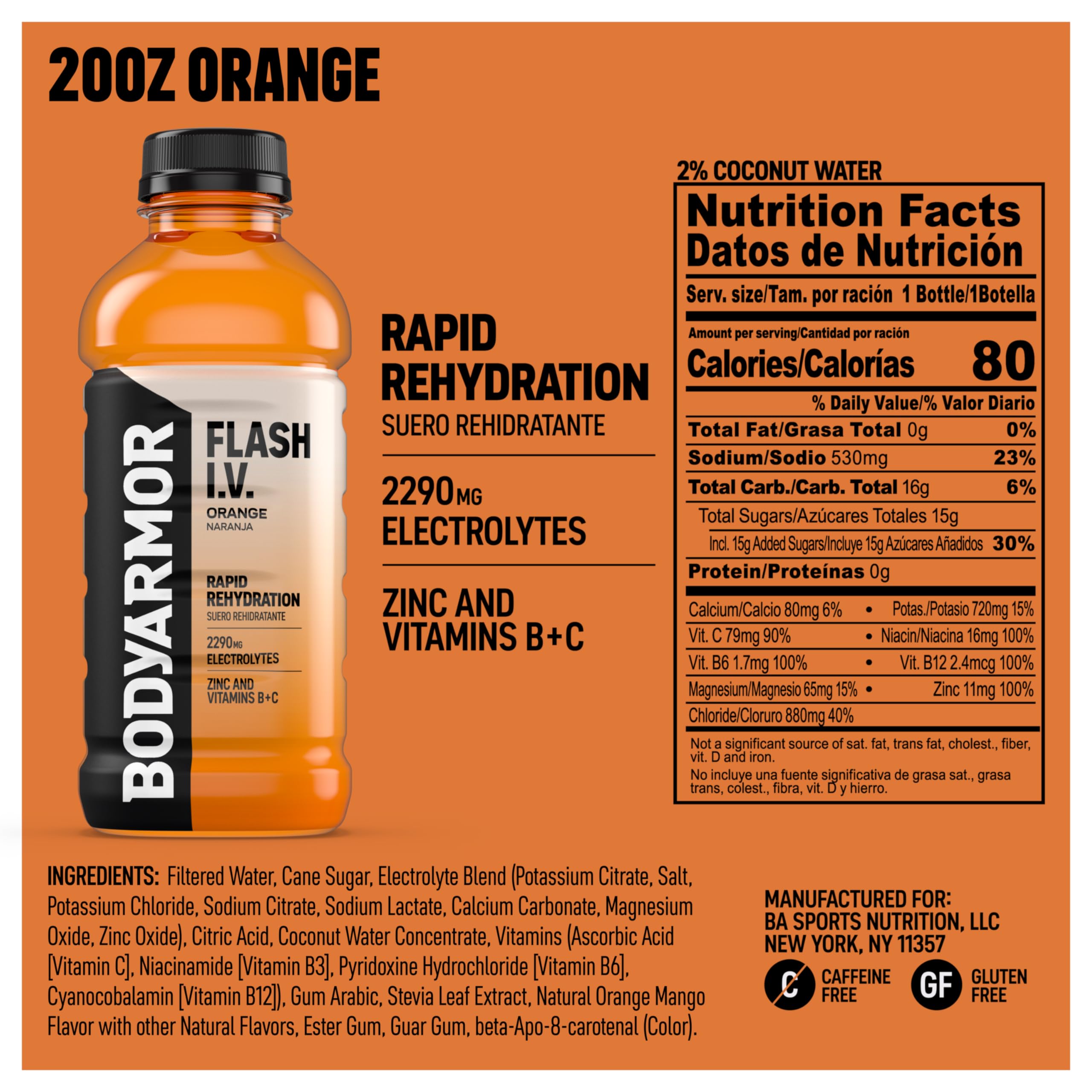 BODYARMOR Flash I.V. Orange poured into a glass for quick hydration after workouts