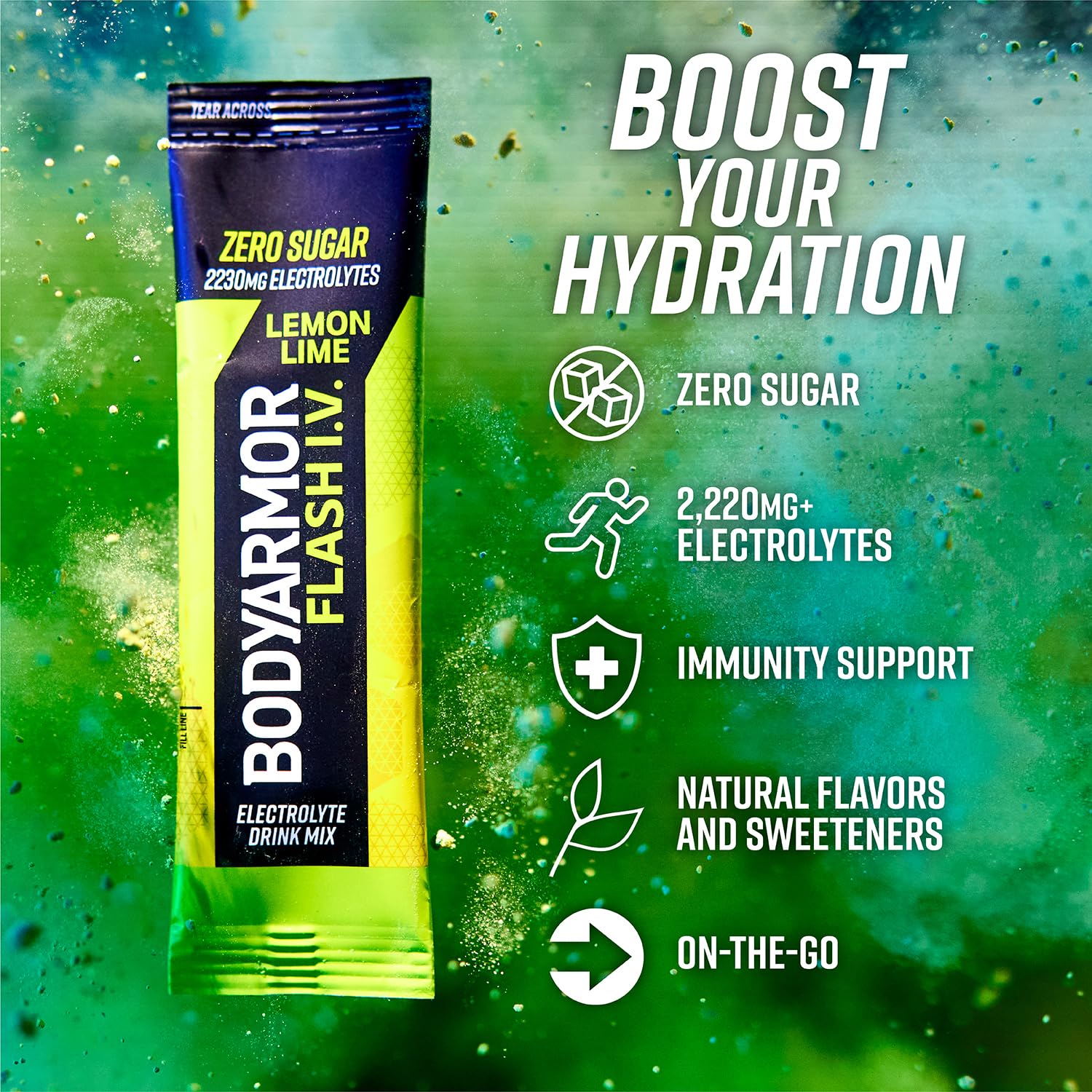 BODYARMOR Flash IV zero-sugar lemon-lime packets offer flavor without sugar.