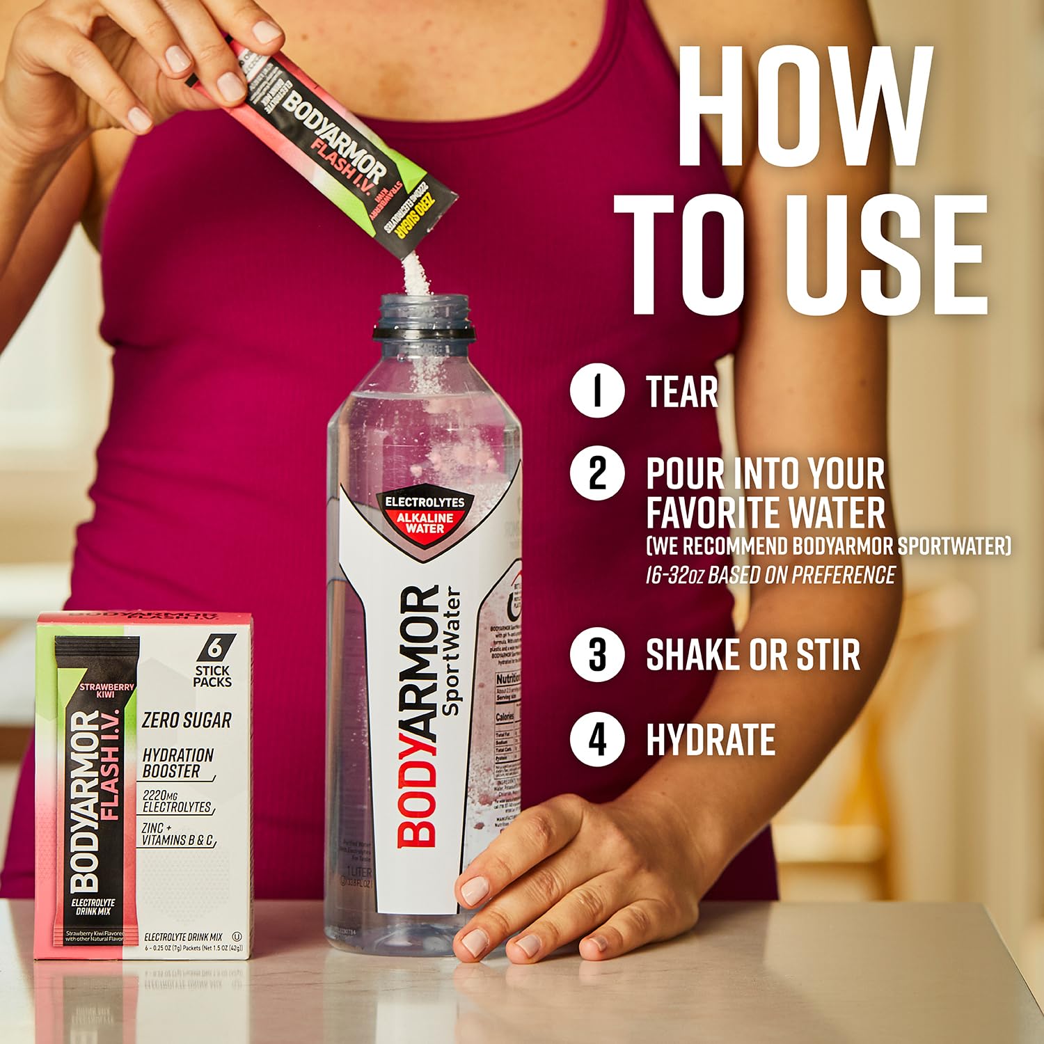 BODYARMOR Flash IV sticks coconut water powder for natural hydration