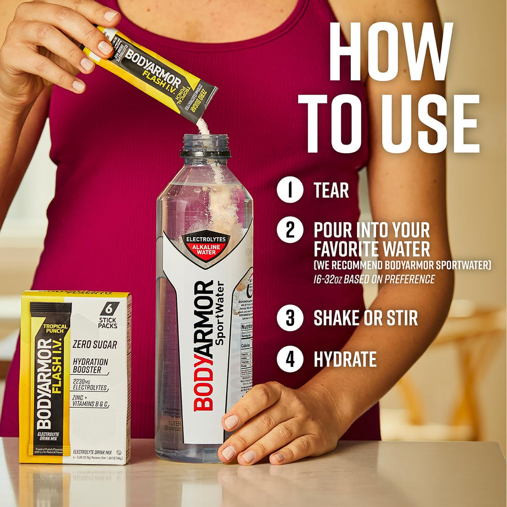BODYARMOR Flash IV Tropical Punch compact travel pack for gym bag use