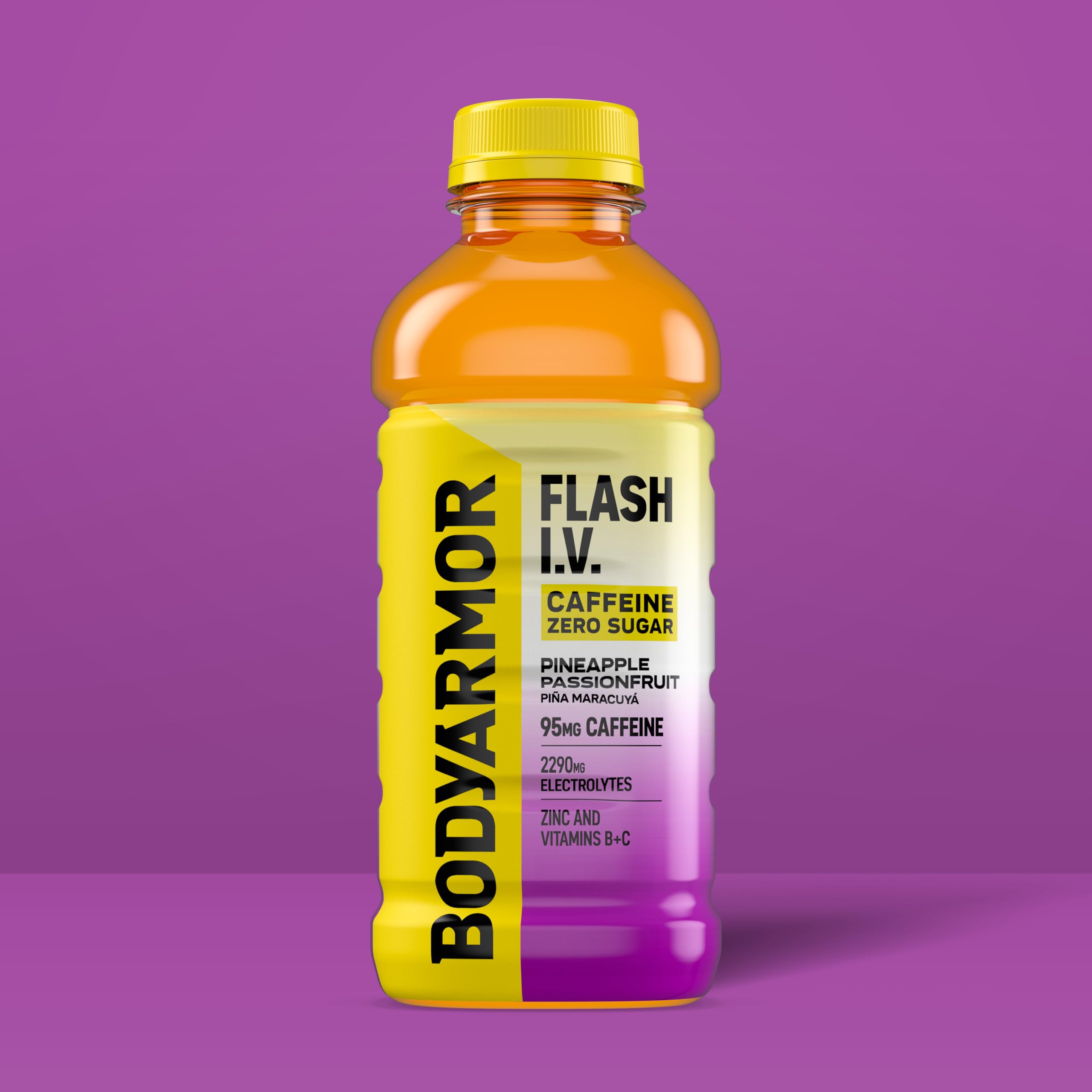 BODYARMOR Flash I.V on gym shelf with Pineapple flavor for refreshing hydration