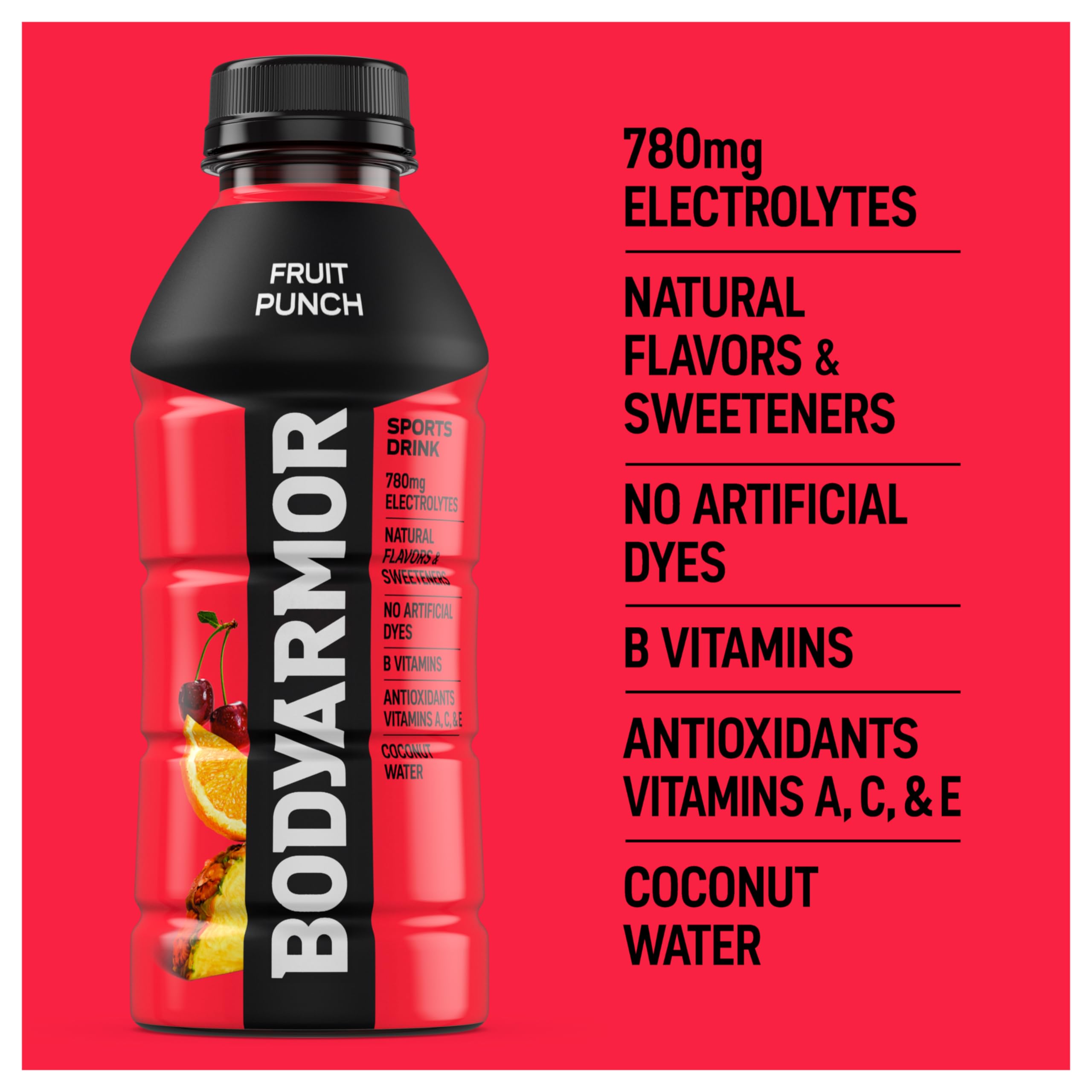 BODYARMOR Fruit Punch 6-pack on display ready for workouts.