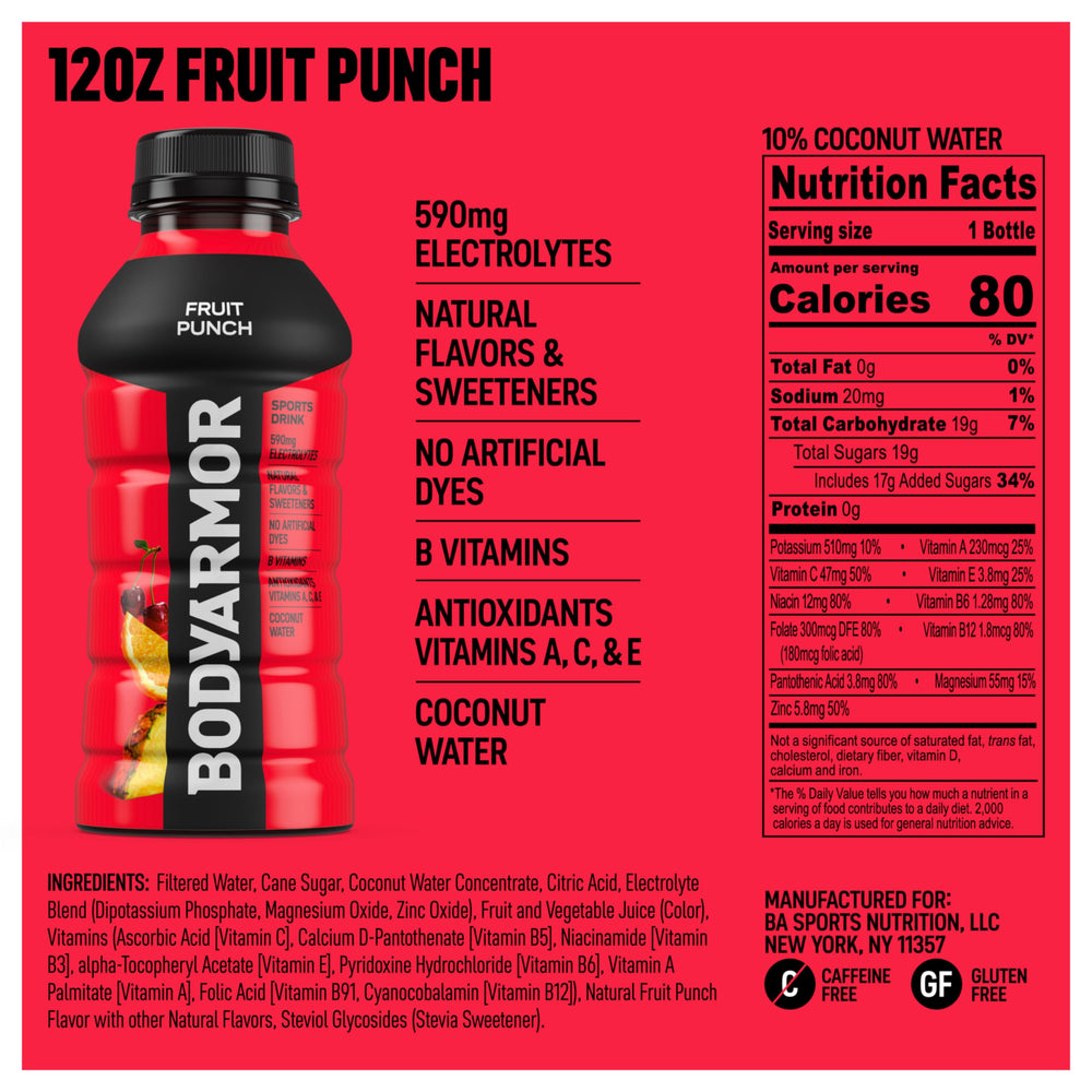 BODYARMOR fruit punch bottle side view during training.