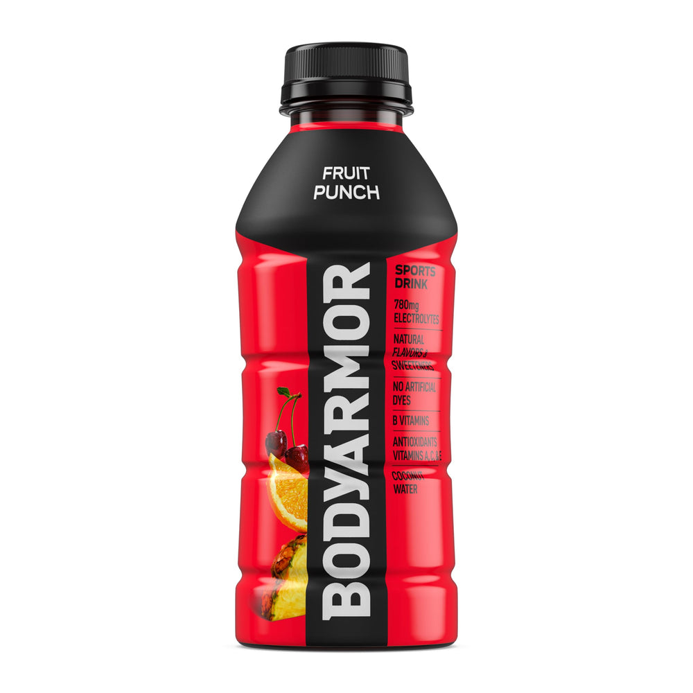 BodyARMOR fruit punch vitamin panel emphasizes B vitamins.