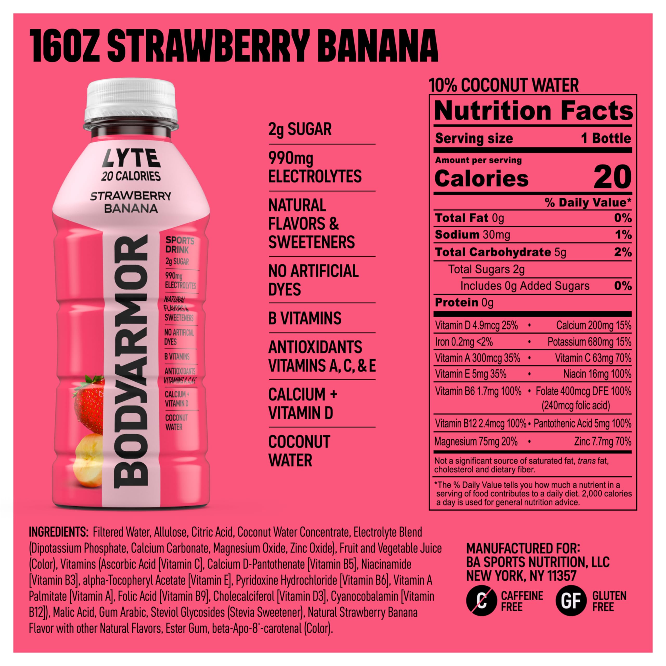 BODYARMOR LYTE coconut water label highlights electrolytes for recovery