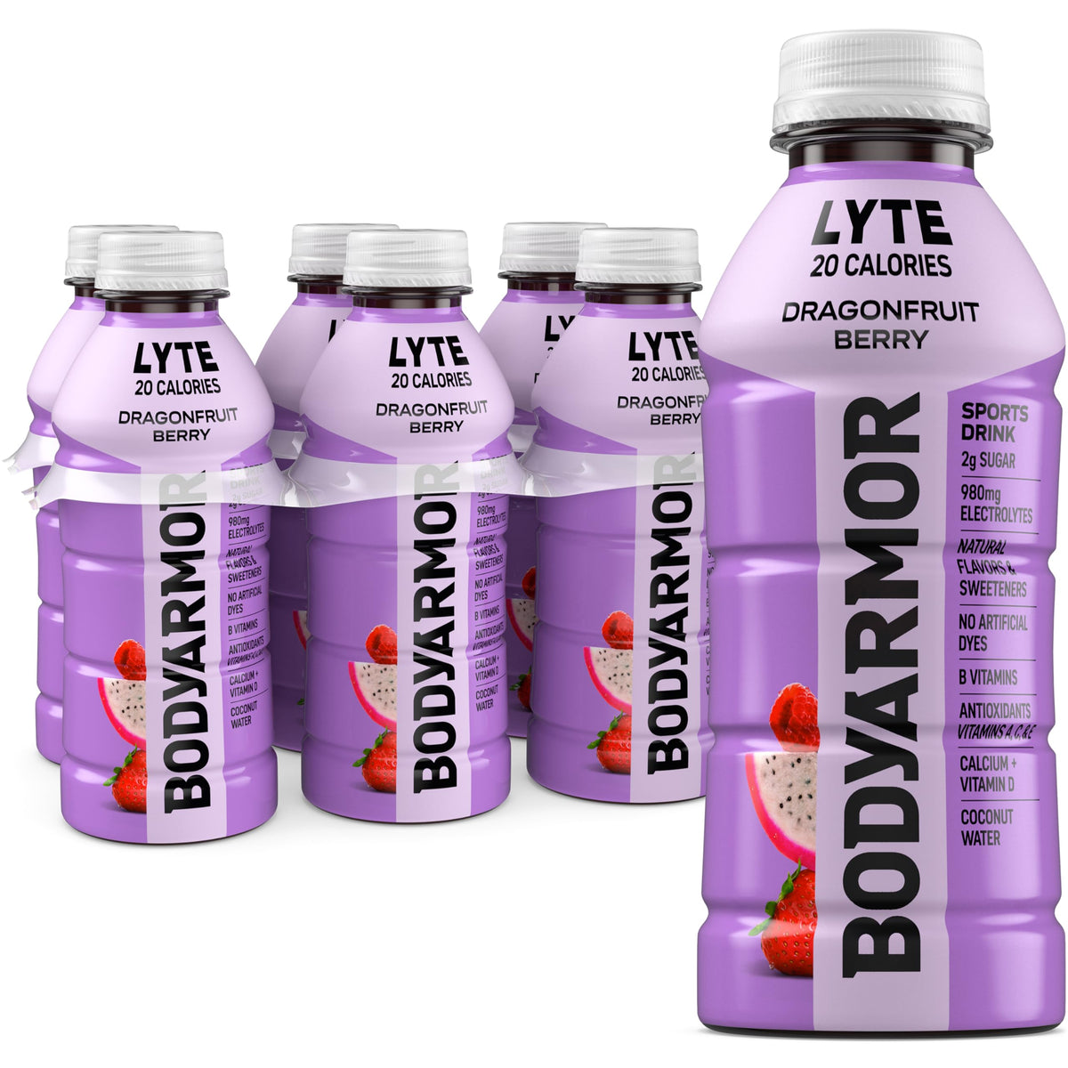 BODYARMOR Lyte Dragonfruit Berry bottle front view for steady hydration during activity.