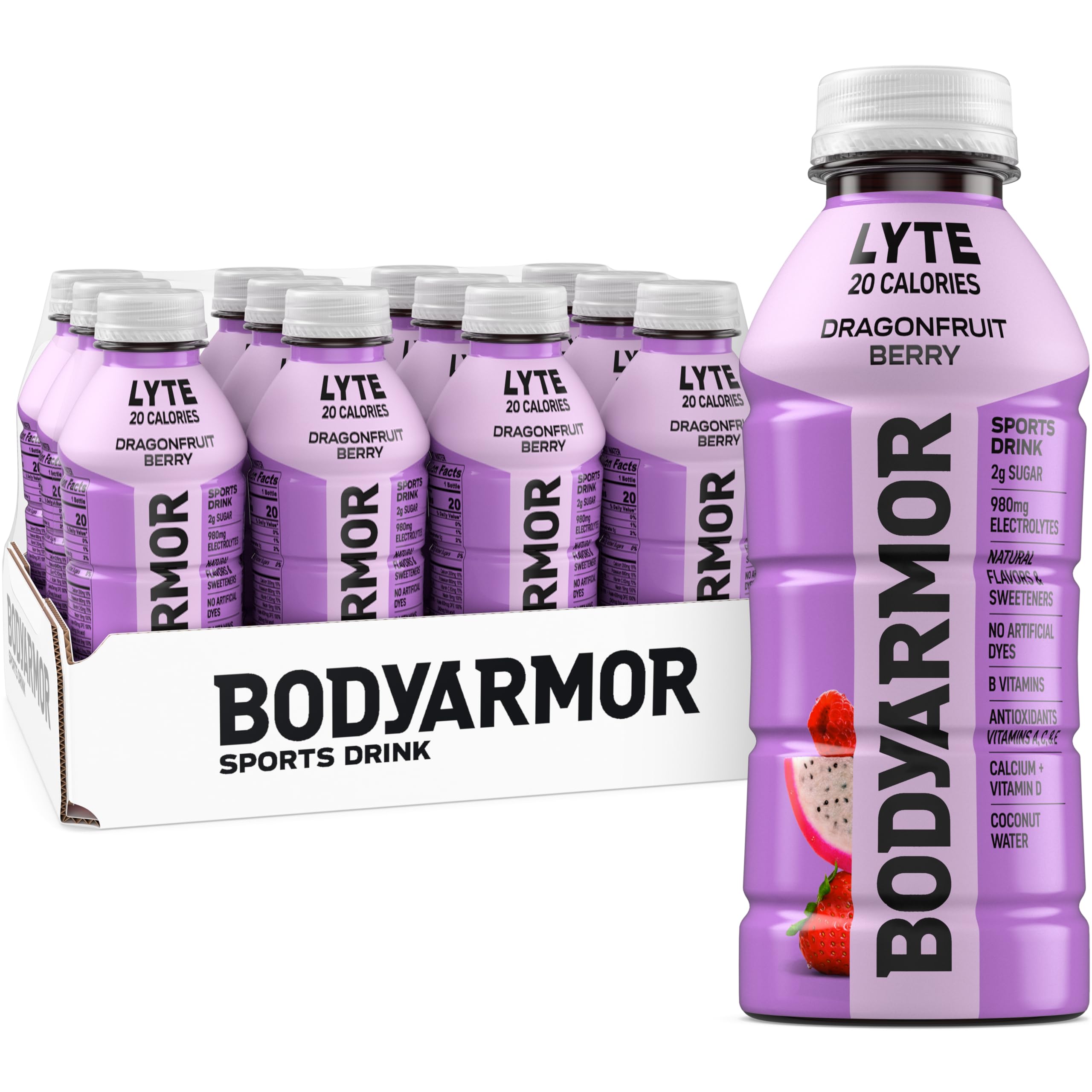 BODYARMOR LYTE dragonfruit berry bottle for quick hydration with electrolytes and vitamins.