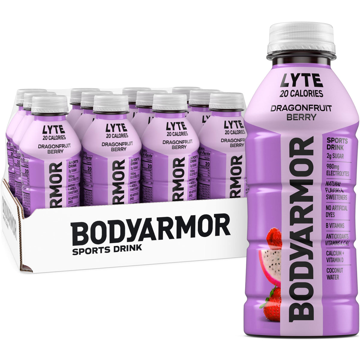 BODYARMOR LYTE dragonfruit berry bottle for quick hydration with electrolytes and vitamins.