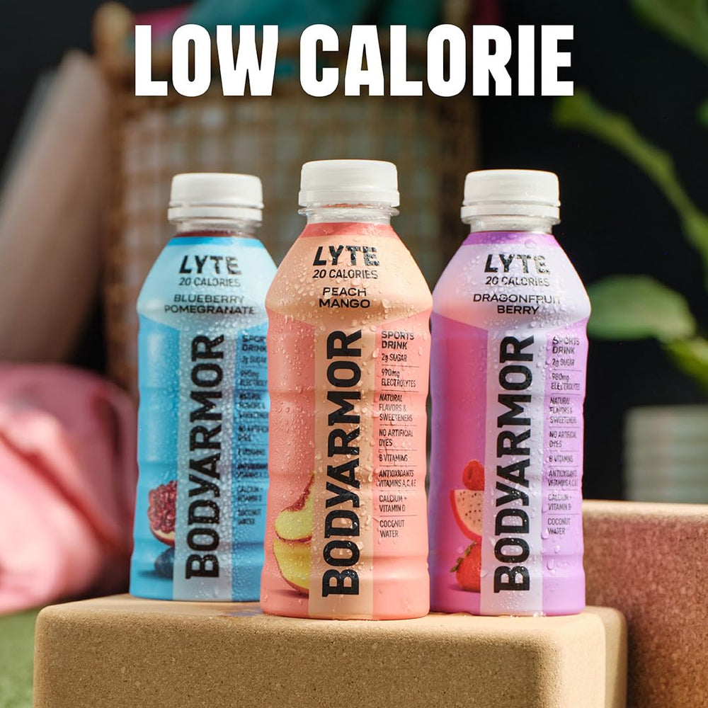 BODYARMOR Lyte Dragonfruit Berry ingredients panel close-up for electrolytes and vitamins.