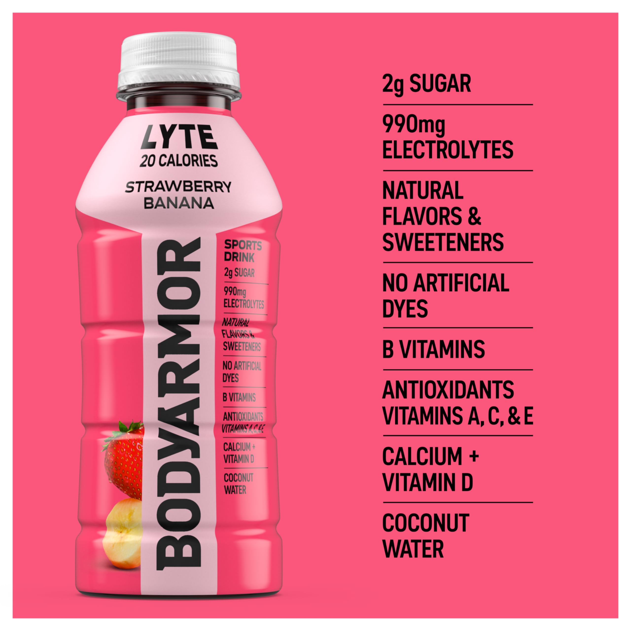 BODYARMOR LYTE strawberry-banana closeup with natural flavor
