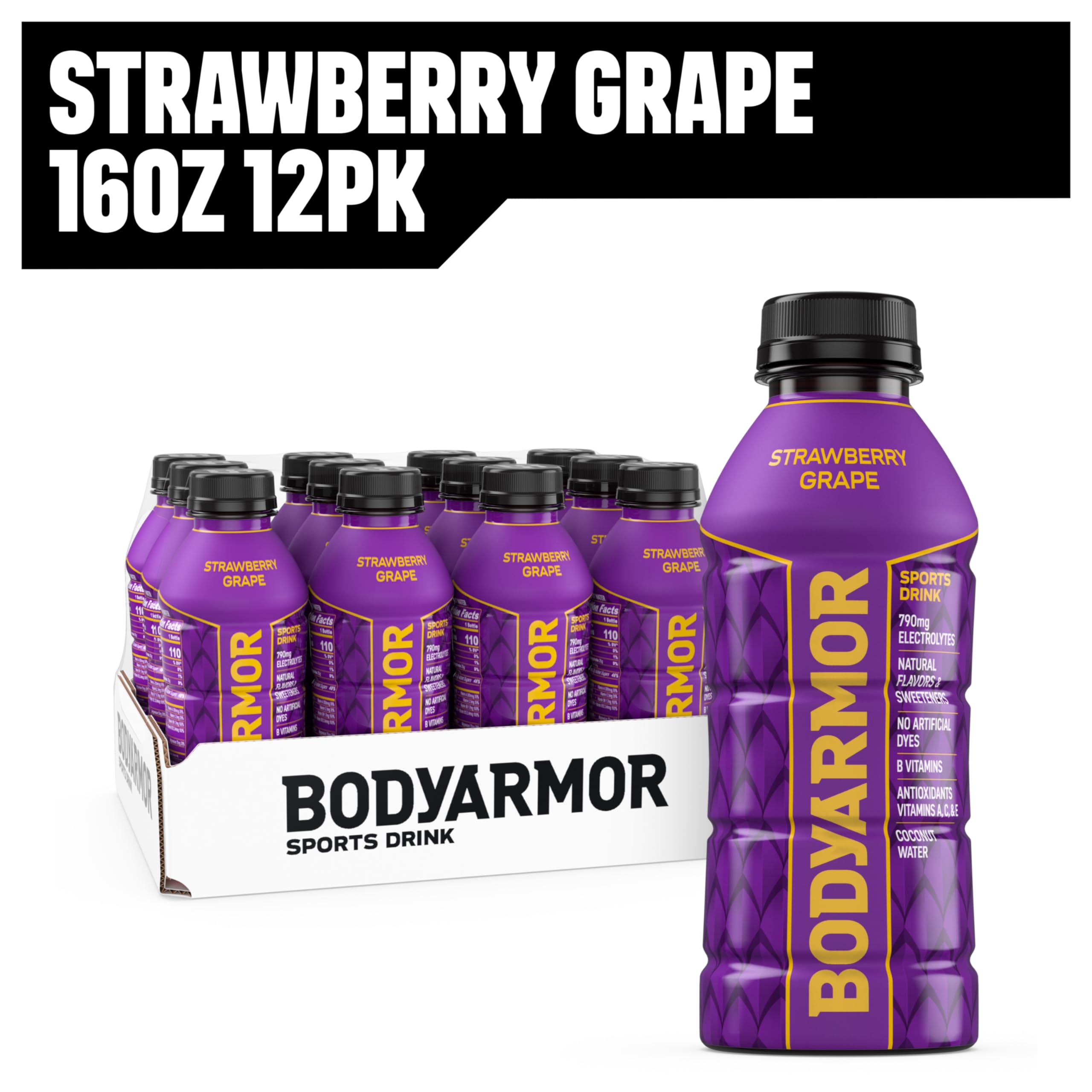 BODYARMOR electrolyte information visible on the bottle label.