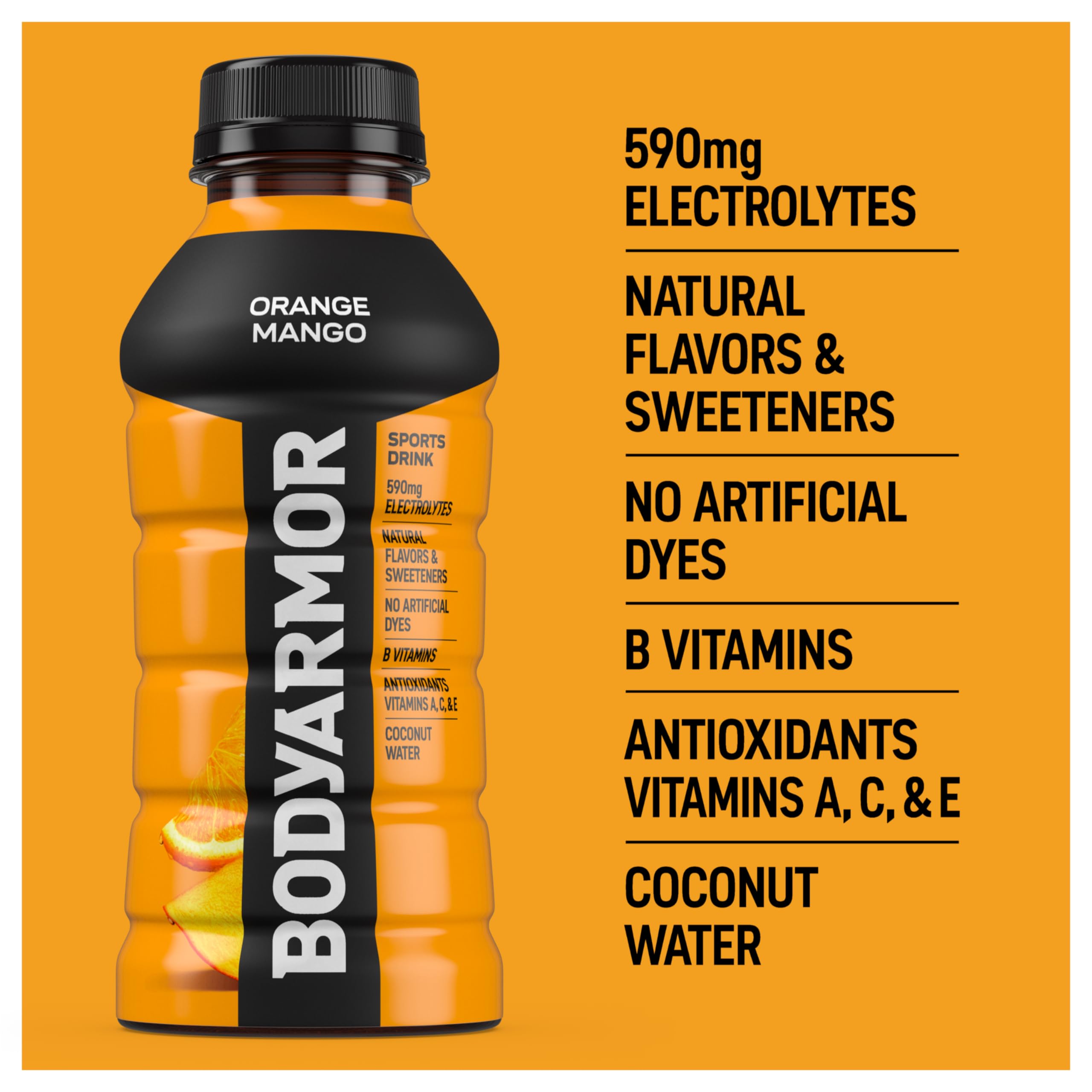Athlete holding BODYARMOR Orange Mango for pre-workout refreshment.