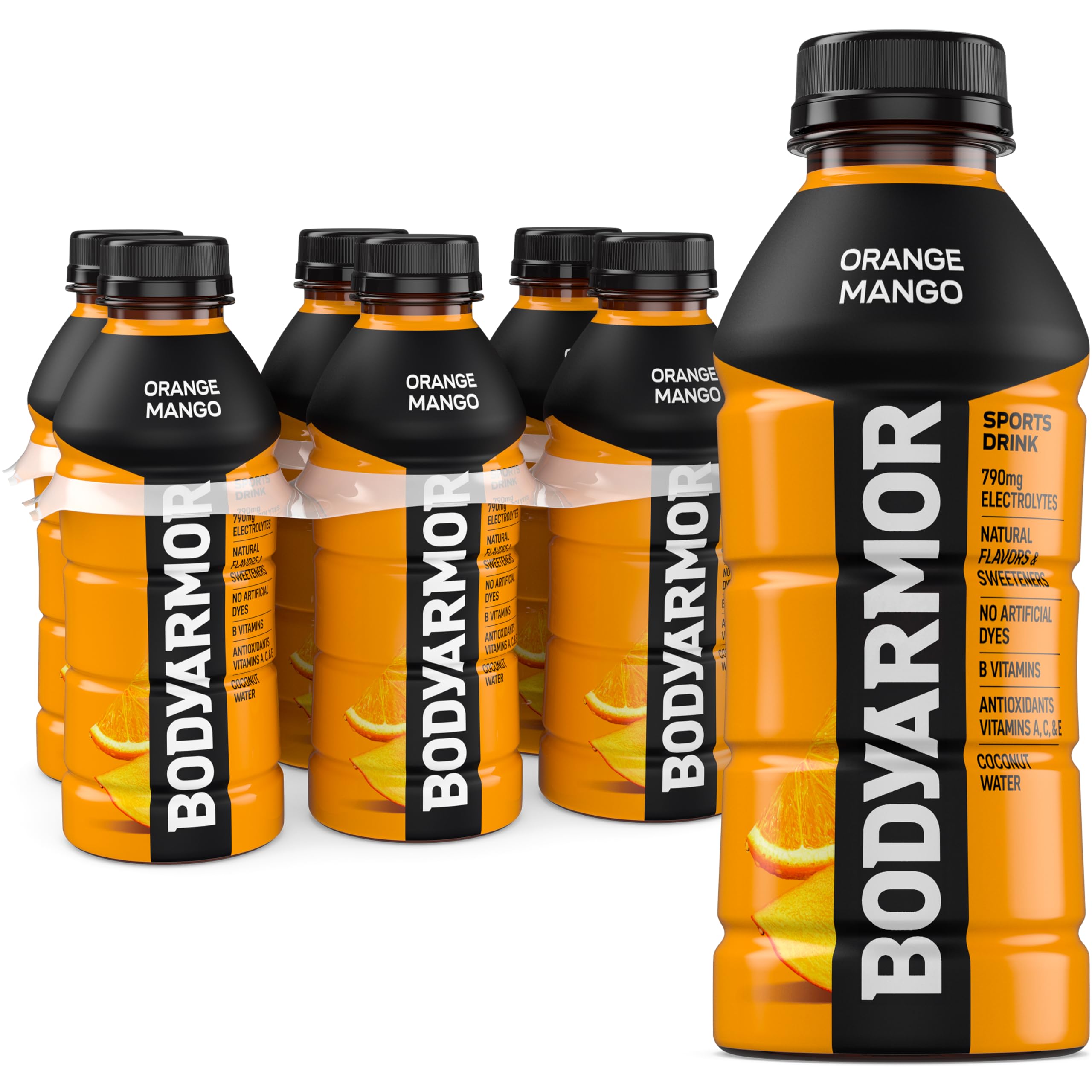 BODYARMOR Orange Mango bottle front view highlighting hydration and flavor