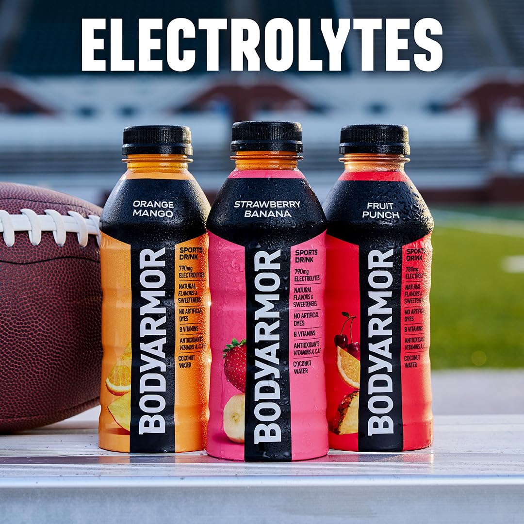BODYARMOR Orange Mango nutrition label close-up with electrolytes for balanced hydration