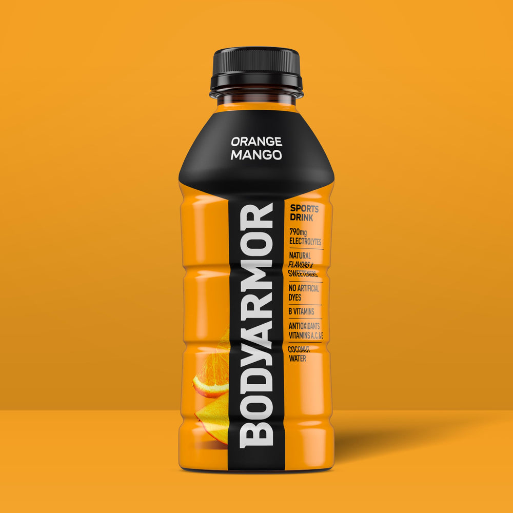 Close-up of BODYARMOR label showing antioxidants and no artificial additives