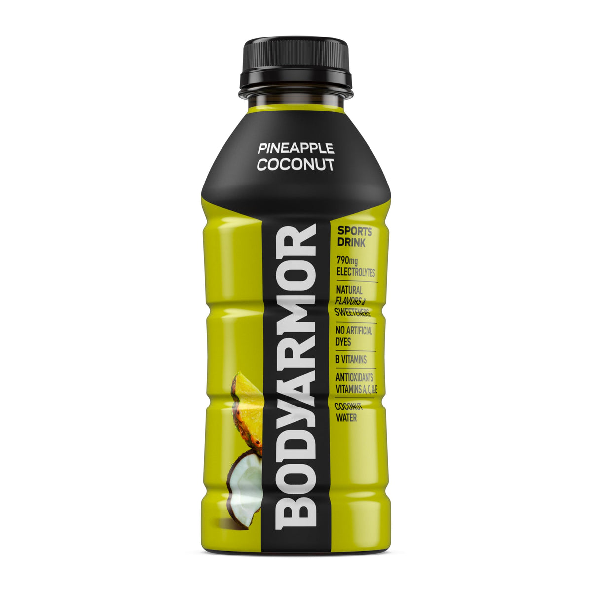 BODYARMOR Pineapple Coconut bottle front view showing vibrant label for refreshing hydration