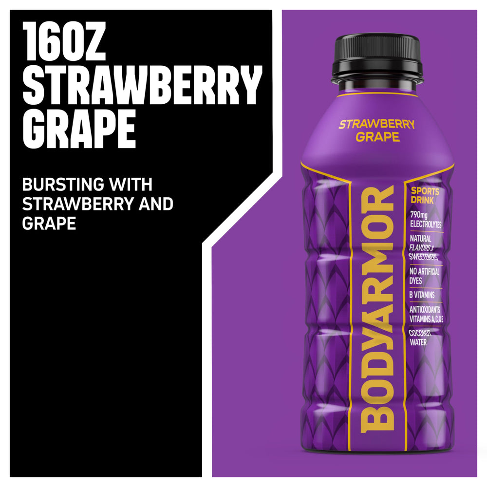 BODYARMOR being poured into a glass with ice for refreshment.