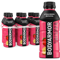 BODYARMOR Strawberry Banana bottle front for refreshing hydration with no artificial flavors