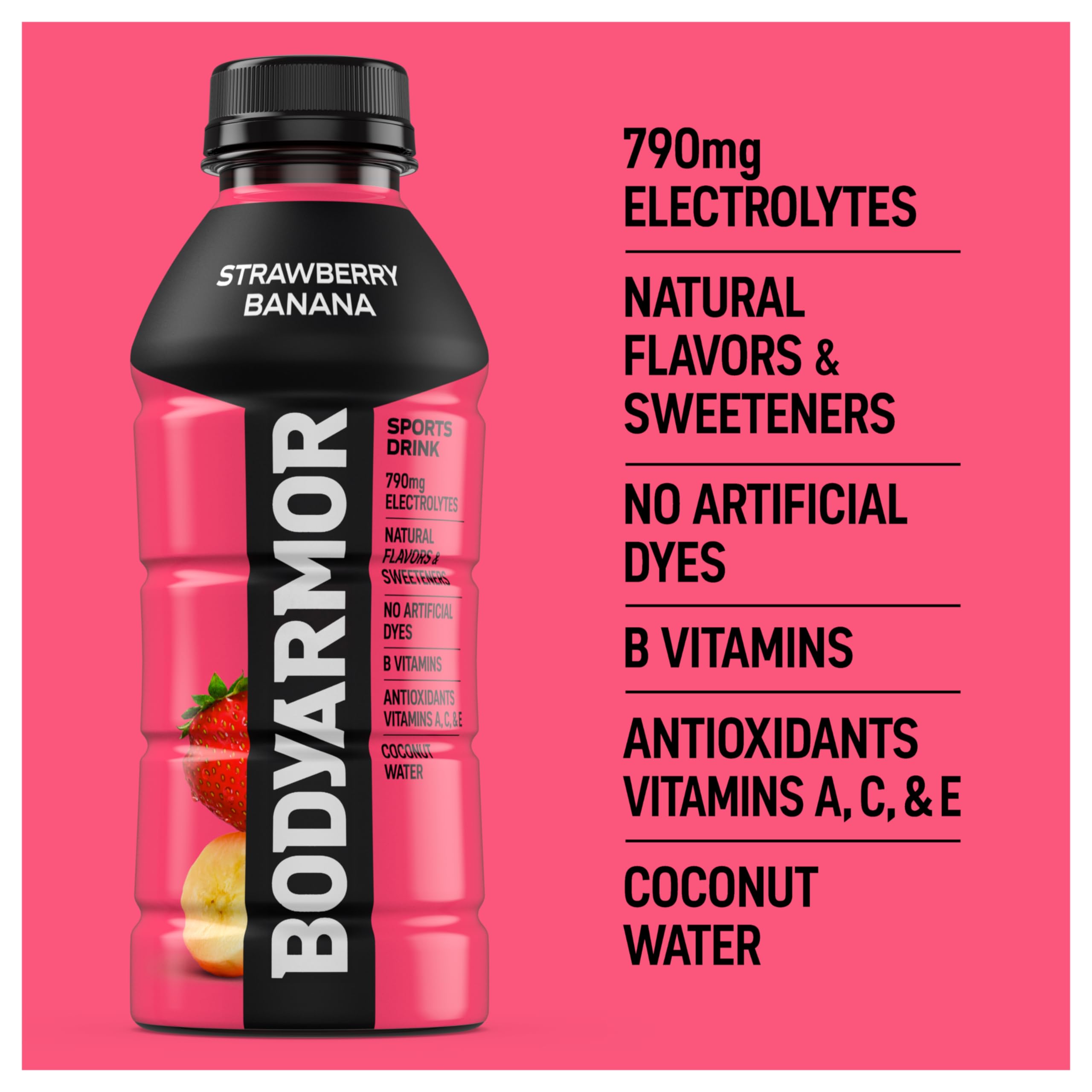 BODYARMOR Strawberry Banana being poured into a glass after workouts