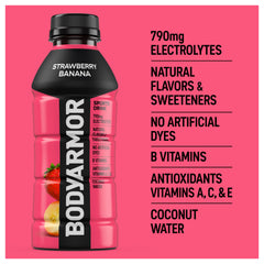 BODYARMOR Strawberry Banana being poured into a glass after workouts