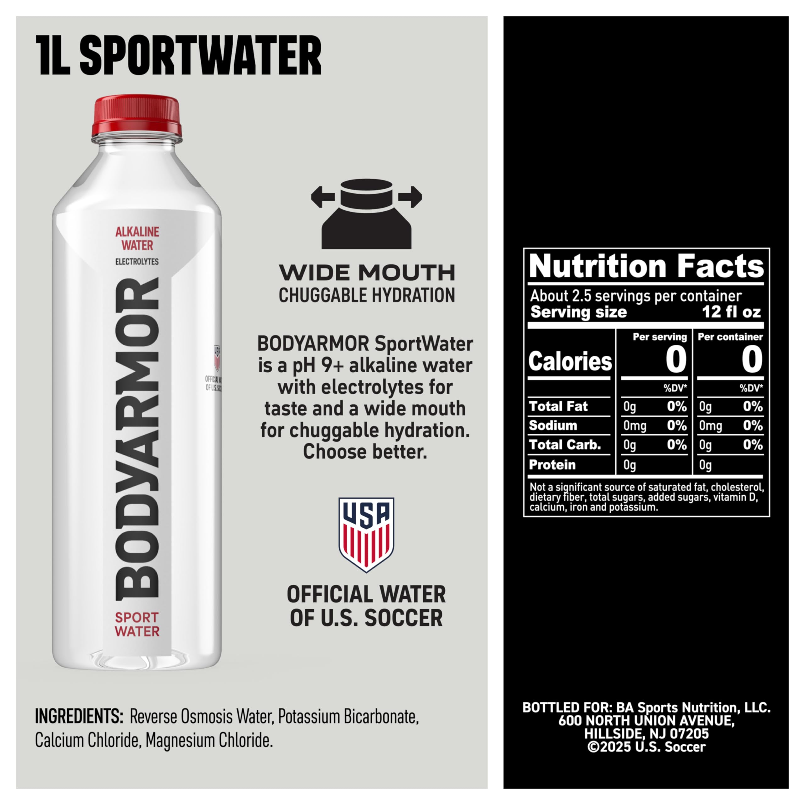 BODYARMOR SportWater wide-mouth cap shown for easy on-the-go hydration.