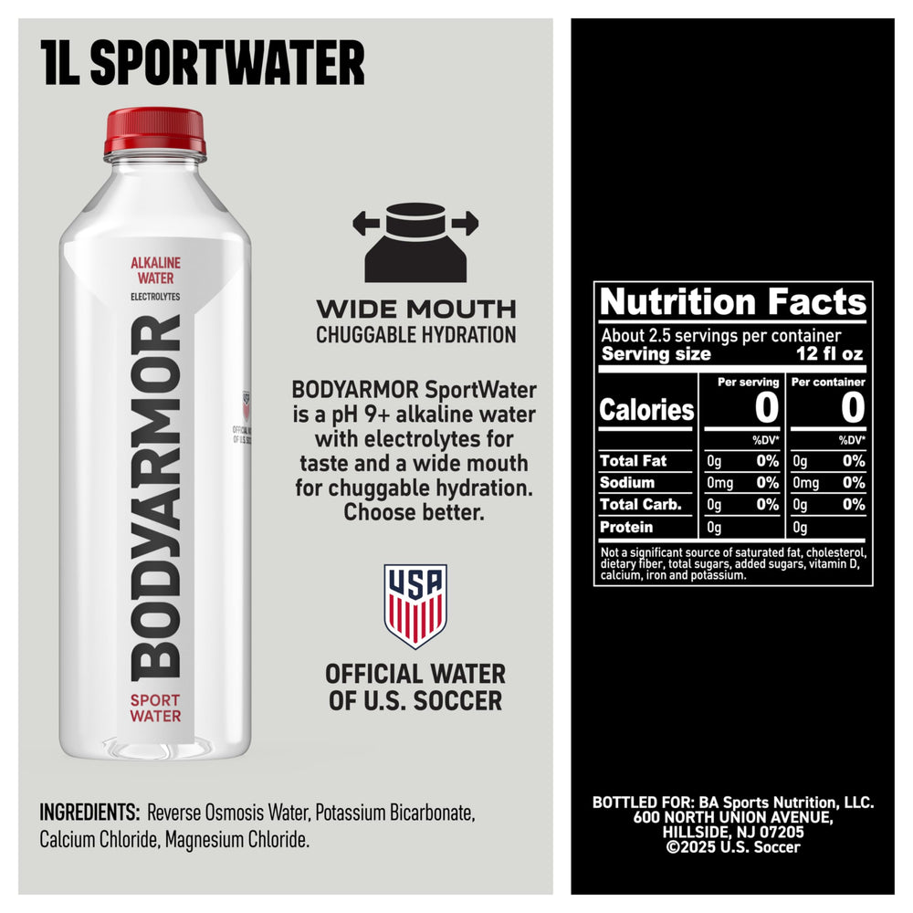 BODYARMOR SportWater wide-mouth cap shown for easy on-the-go hydration.