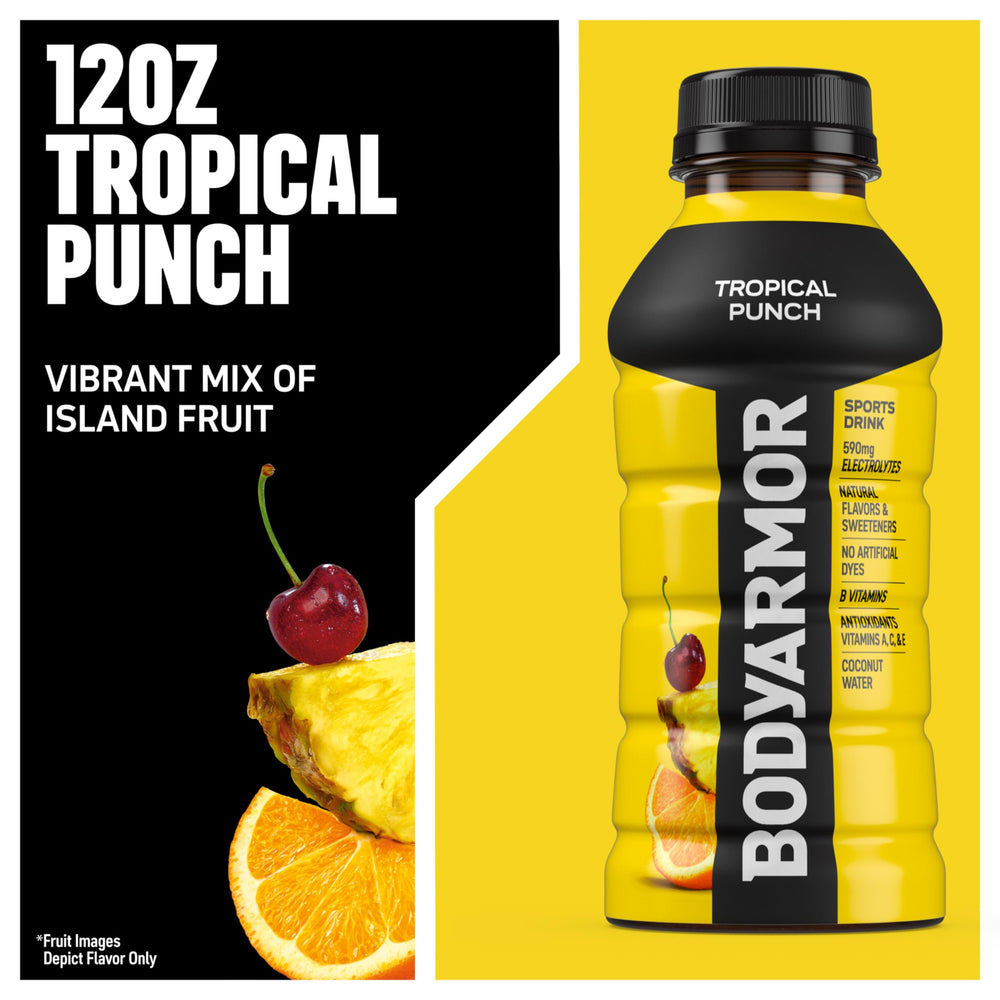 BODYARMOR Tropical Punch bottle pour captures easy pouring during workouts